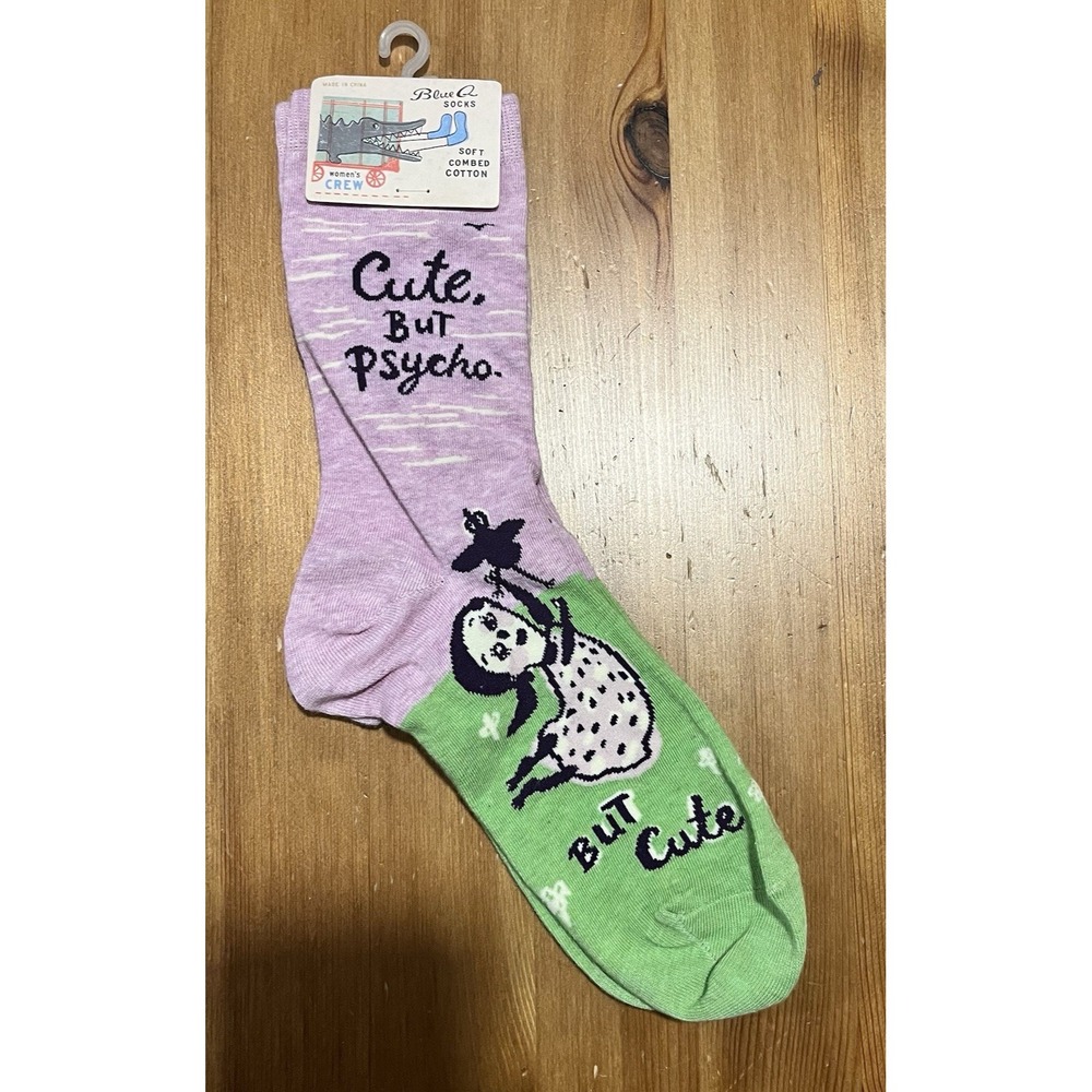 NWT Women's Crew Socks Blue Q Cute, But Psycho Size 5-10
